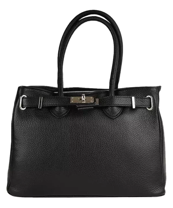 Sac à main en cuir noir avec fermoir ainsi qu'une double anse, modèle élégant et pratique pour femme | Dovelya