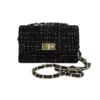 Petit sac tissé garni cuir noir avec motif blanc à bandoulière réglable, modèle chic et intemporel pour femme | Dovelya