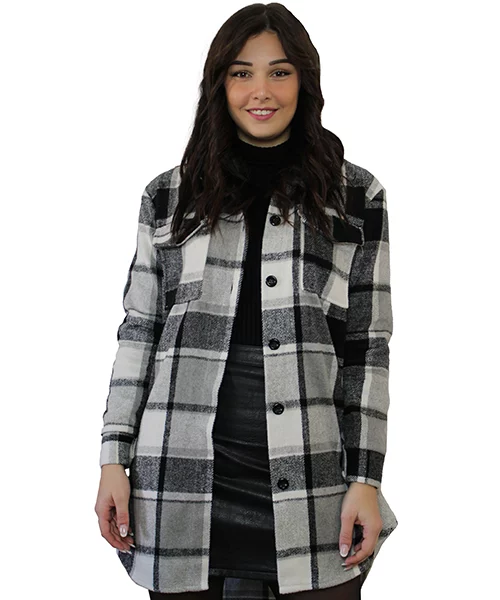 Chemise à carreaux noir et grise. Disponible en taille unique allant du S au L. Cette chemise est conçue pour s'adapter à toutes les morphologies. Avec son col rond et ses manches longues, cette chemise longue offre un confort et une allure impeccable. Les boutons ajoutent une touche de sophistication. Possibilité de la porter ouverte ou fermé ou transformez-la en robe en ajoutant une ceinture à la taille | Dovelya